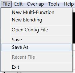 Saving the setting >Clicking File Save Information status at screen Red Screen BOX is saving Warp settings Green Screen BOX is saving Color settings Red+ Green+ Blue +Cyan BOX is saving Edge