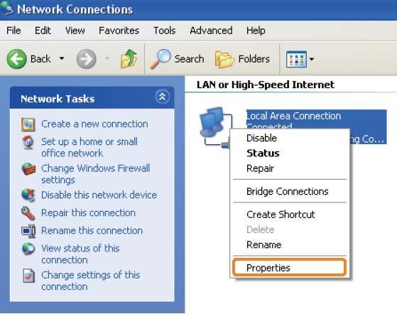 Right click the LAN (local area network) icon and click on