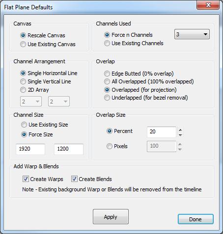 Set Up Flat Plane Defaults (2) 5. Select Create Warps and Create Blends 6.