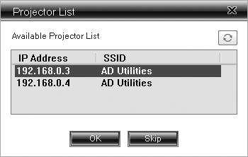 Advanced display utilities (continued) Starting the LAN Display System 2. Click the LAN Display System icon to execute the program. The program starts to search for projectors automatically.