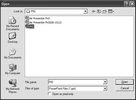 Advanced display utilities (continued) PC Less Presentation You can project JPEG images and the PtG contents stored in the USB device such as a USB flash drive without using a computer.