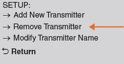 3. Select the Remove Transmitter option. 4.