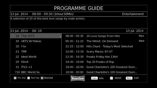 7 Day TV Guide and Channel List 7 DAY TV GUIDE TV Guide is available in Freeview/Saorview TV mode.