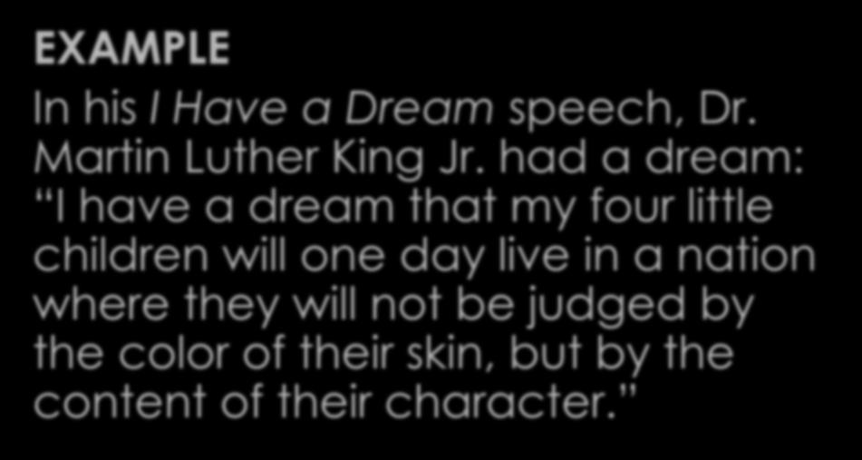 Introducing Quotes EXAMPLE In his I Have a Dream speech, Dr. Martin Luther King Jr.