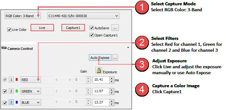 Capture a Color Image Capturing a color image requires filter setup, for instructions on configuring filters, please see "Filter Setup" on page 4.