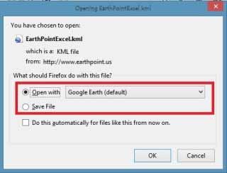 The web page will perform the file conversion and then will ask if you want to save the resulting file or just open it using Google Earth software.