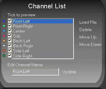 Audio Builder 2 Media Conversion Software Channel List Load File Delete Move Up Move Down Tick a channel box to hear during playback The channel list is used to build up an audio file.