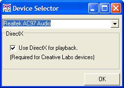 Media Conversion Software Audio Builder 2 Settings menu Select Audio Device (Sound Card) Selecting this option displays the Device Selector window: Use this window to select which of your installed