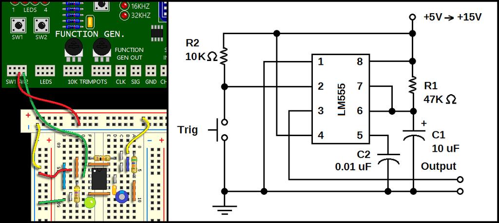 Figure 147: LM555 timer configured as a free-running oscillator.
