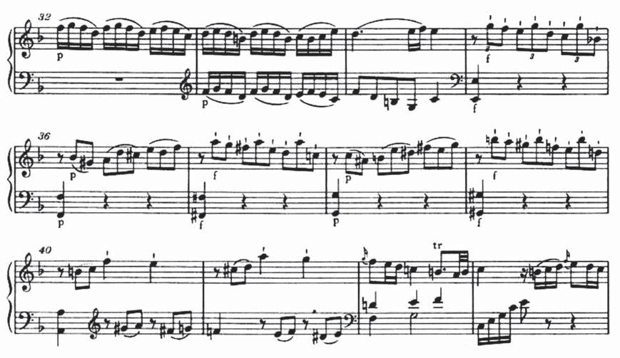 Sequences in Mozart s Piano Sonata, K. 280/I Example 6. Sequence 2, mm. 35 43. ulations are aligned with the chord changes, but the right-hand groupings overlap chord changes.