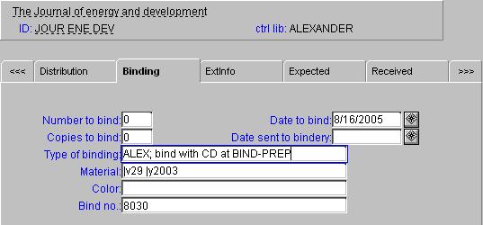 5. When time to bind, the receiver will indicate that accompanying material that needs to be bound by entering a note into the Type of binding field stating Bind with.