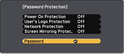 Selecting Pssword Security Types You see the prompt "Chnge the pssword?". After setting pssword, you see this menu, llowing you to select the pssword security types you wnt to use.