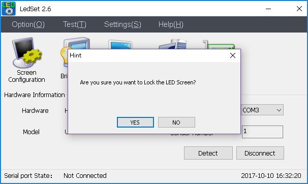 1.1.4. Lock LED screen properties Figure 30 a. Go to Option->Lock LED screen properties->hint b.