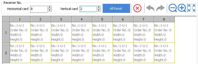 : enter the number of the receiving cards in height (try clicking on the text box and scrolling the mouse wheel) : to clear all the info(order/width/height) in each square : to clear the