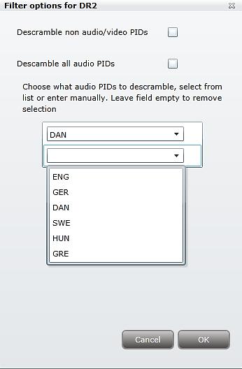 To descramble only selected audio PIDs you have to deselect the Descramble all audio PIDs checkbox.