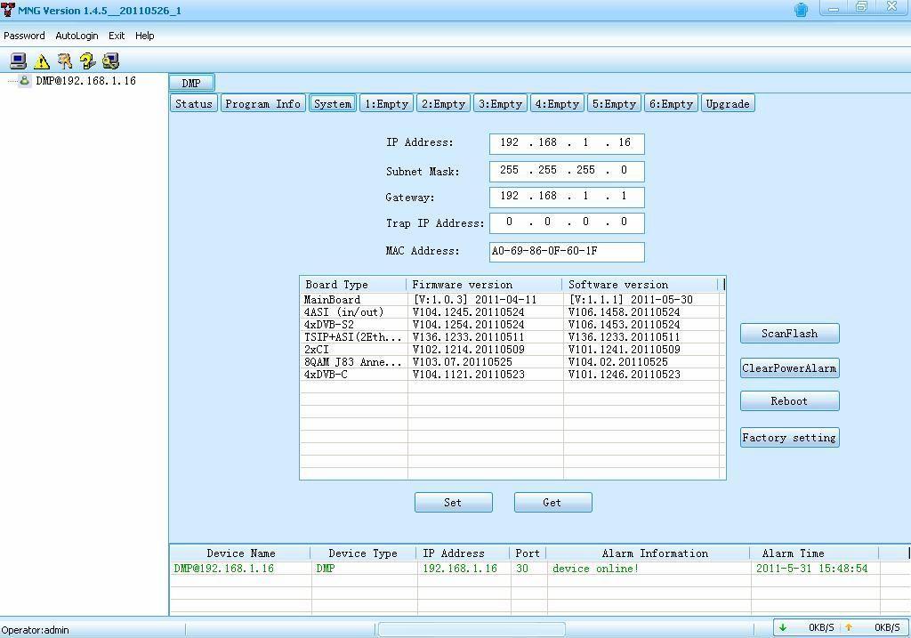 6. In the System tab, it lists the DMP basic system information of the main board