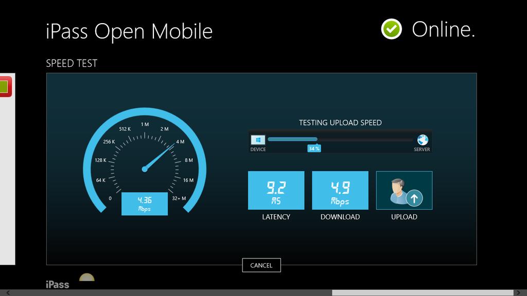 Using Open Mobile Speed Test Screen The Speed Test measures the latency, download speed, and upload speed of your Internet connection.