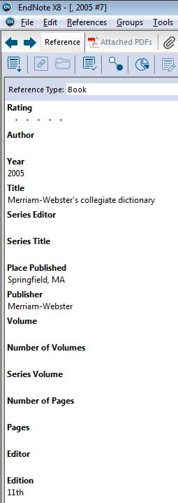 Dictionary with no editor. Place how the title should appear in-text (title case and in italics) under Short Title.