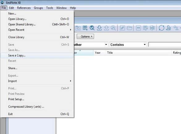 The next step is to name and save an EndNote library to the H drive or an external drive. Click on the File tab and then click on Save a Copy. Figure 4.