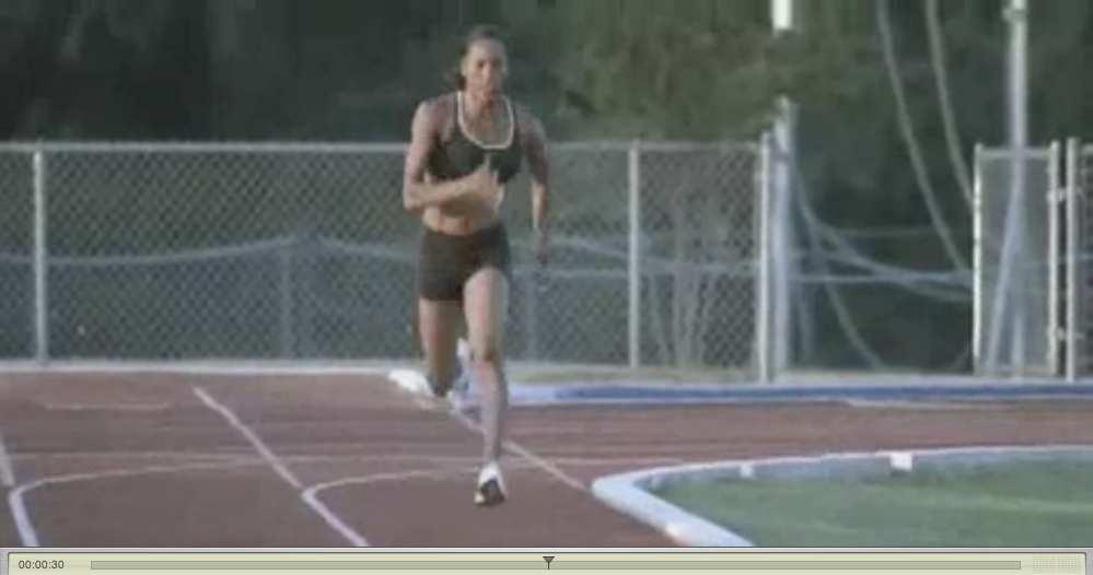 music, Representation: This is the first time, when Sanya Richards is displayed running. Organisation: Second part of commercial (only piano chords are present).