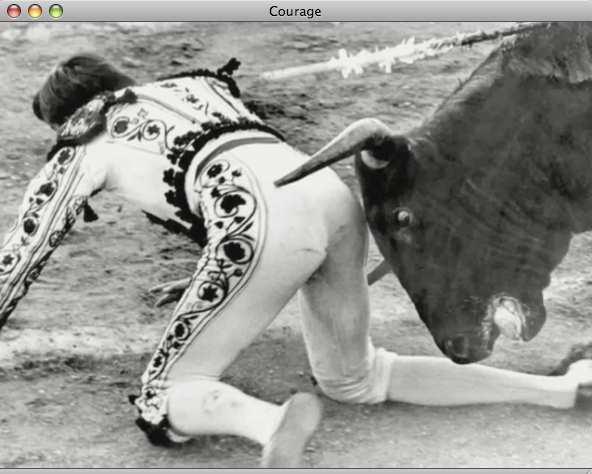 courage and willpower. Organisation: Visual linking, Extension:logical/similarity (same object theme athletes). Structure, second part: lyrics, music consists of several instruments. Bull fighting.