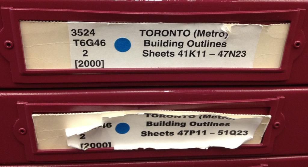 A drawer labeled with a single call number indicates that the contents are part of a larger map series that may span several drawers.