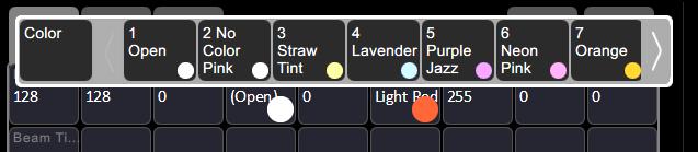 Controls the parameters of the selected light(s). Only lights with parameters may be controlled here. Pick a parameter and swipe the value box up and down to change values.