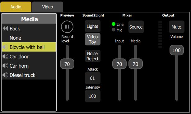 Media, Audio To open the Audio tab, go to Controls >Media. Here you can choose audio clips to play or record.