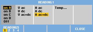 You can display four large numeric readings: READING 1 4. These readings are selectable independently, and the measurements can be done on the input A, B, C or input D waveform.