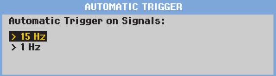 190M Series Medical ScopeMeter Users Manual Automatic Trigger Options In the trigger menu, settings for automatic triggering can be changed as follows.