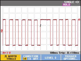 Triggering on Waveforms Triggering on Pulses 4 4 5 6 Select the positive pulse icon to trigger on a positive pulse, then jump to Condition: Select >t, then jump to Update: Select On Trigger and exit