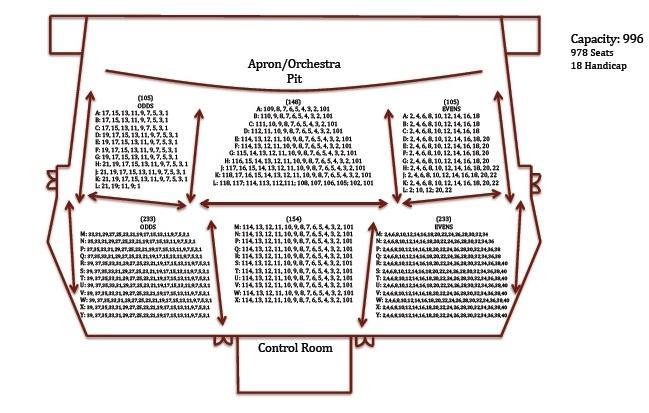 Seating Layout & Capacity 978 seats + 11 wheelchair spaces = 989 seats Side House Entrances Side House Entrances Do not climb the stairs!