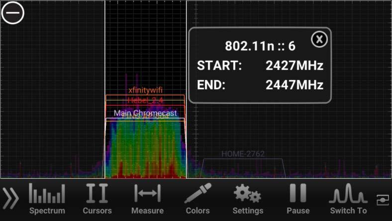 4 & 5 GHz modes can be done quickly by selecting the spectrum menu option and then tapping the desired frequency: To enable the Wi-Fi channel guide, tap located in the top