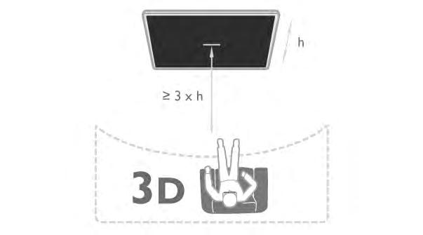 4.4 Optimalni uslovi za gledanje 3D sadržaja Da biste dobili optimalan doživljaj gledanja 3D sadržaja, preporučuje se da: sedite na udaljenosti od televizora koja je bar jednaka trostrukoj visini