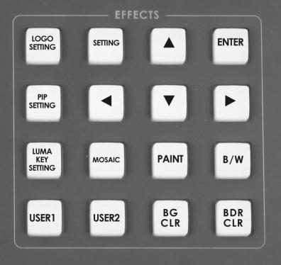Keyboard Controls Video Effects SETTING BUTTON This button is used to enter the HS-600 configuration and settings menus. The menu options are displayed on the DVI-D based Multi-Image Preview output.