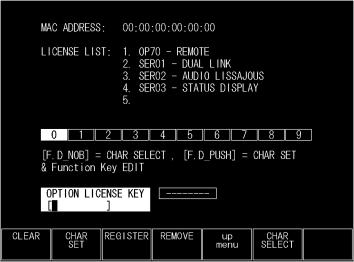 5. SYSTEM SETTINGS To install an option, follow the procedure below. 1. Press SYS, F 5 next menu, and then F 4 LICENSE SETUP. The license display appears. Figure 5-10 License display 2.