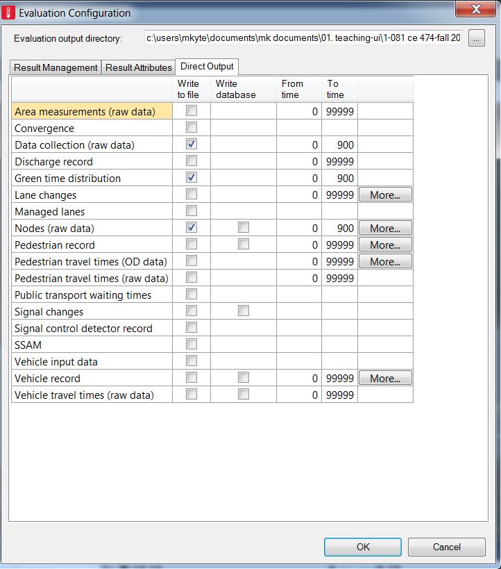 Tutorial #3: Evaluation Outputs On the Direct Output tab, select Green time distribution and
