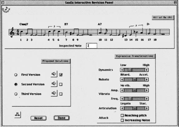 Generating Expressive Music 125 Figure 7. SaxEx panel for interactive revision and retention. subpanels is to determine the criteria to be used and their combination for each task, respectively. 4.2.1. The Retrieval Panel.