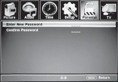 Input 4-digital password Restore Default Restore all se ngs in SETUP menu to factory se ngs.