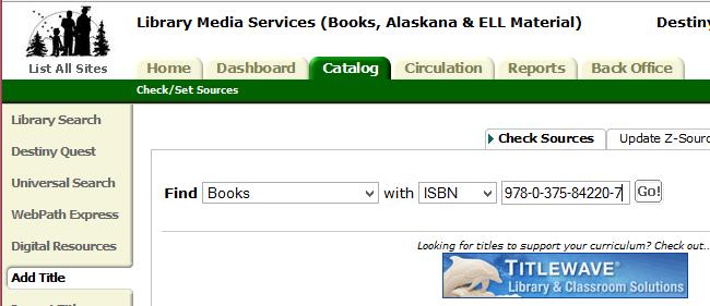 Start by going to the Catalog tab and accessing the Add Title choice in the menu on the left. From here, you can search for items that need records.