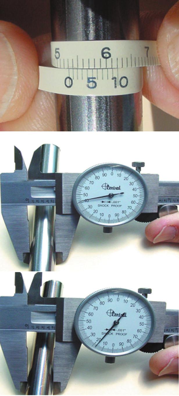 58 Figure 2 A tape gives a direct measurement of girth. A caliper provides a measurement between two points, so the circumference must be calculated. Furthermore, caliper readings can be misleading.