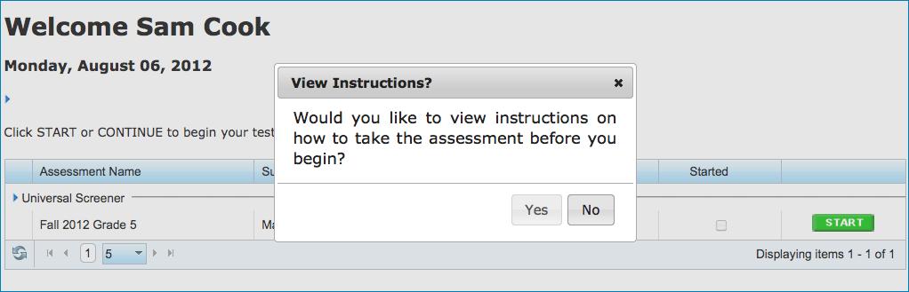 Teachers should direct students to view instructions for taking the assessment. The instructions consist of five information screens.