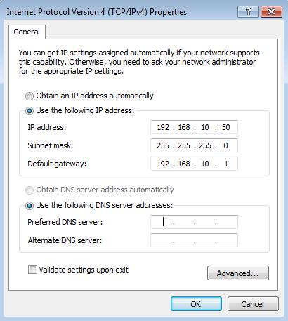 You will need to manually set the IP address for the switcher as well as all control panels to match your network IP address range.