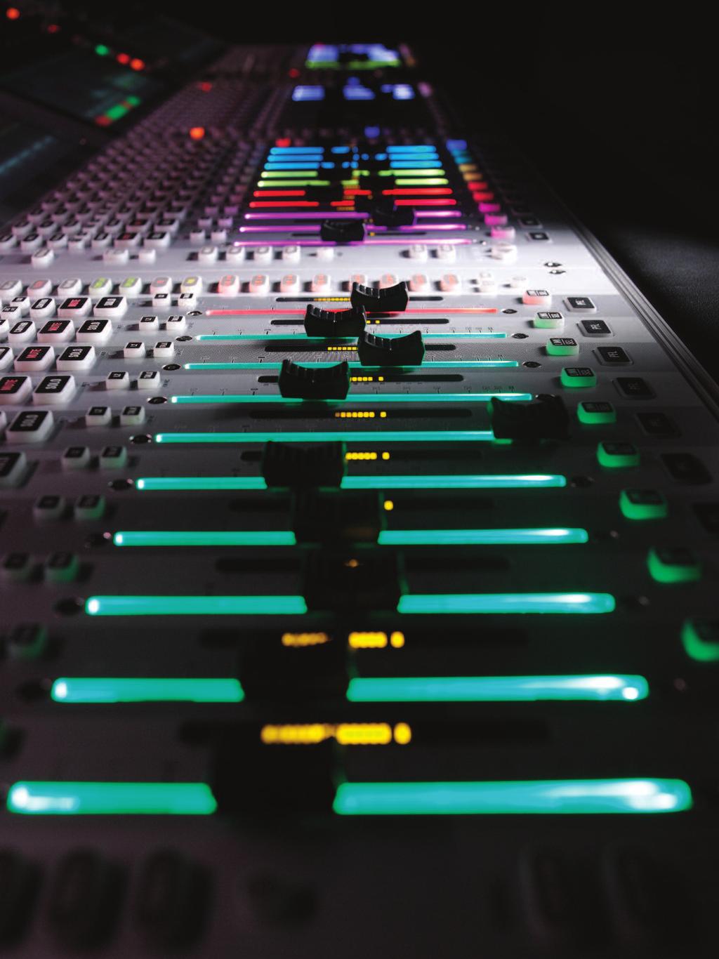 FaderGlow Lighting the way to intuitive mixing During a hectic live production, FaderGlow provides the operator with an instant overview of the console status by illuminating each fader in one of