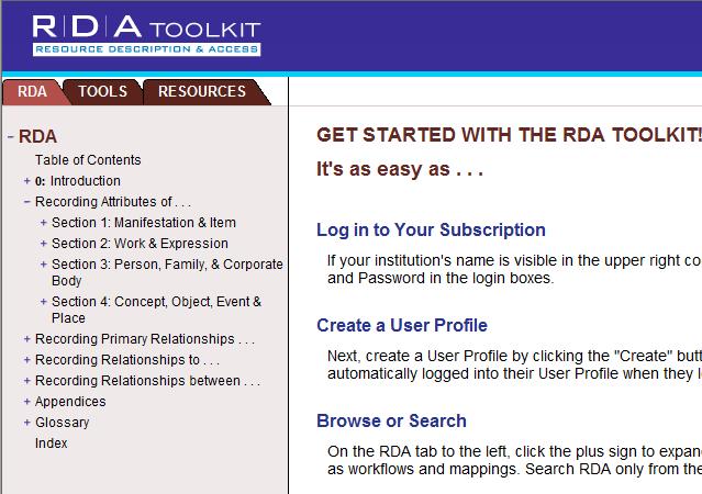 RDA toolkit Screen image from the RDA Toolkit used by permission of the Co-Publishers for RDA (American Library
