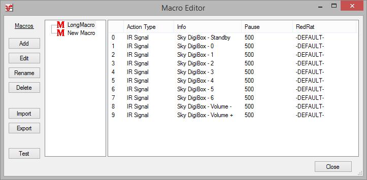 5.1 Creating Macros Take the following steps to create a macro: 1. Open the Macro Editor from the Edit menu. 2. Click Add to insert an empty macro. 3.