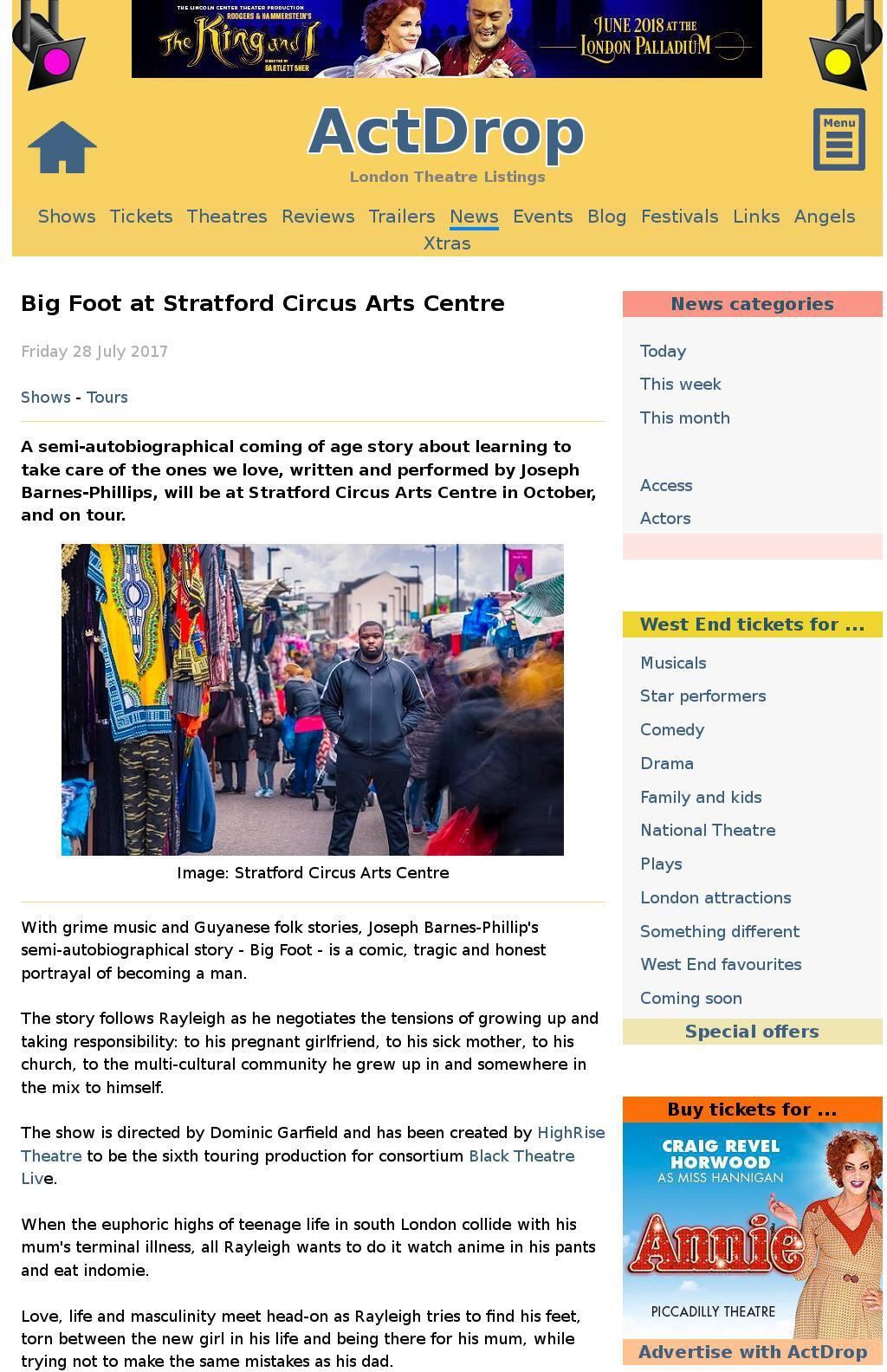 Big Foot at Stratford Circus Arts Centre - ActDrop theatre news Jul 28 2017