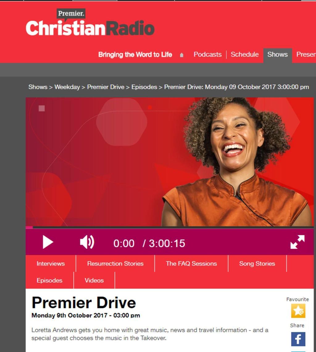 Interview Premier Christian Radio 9th October Oct 9