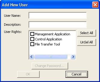 3.1.4. Creating new user account Select [Edit] [Add New User] or right click on the user list and select [Add New User]. The following dialog window appears.