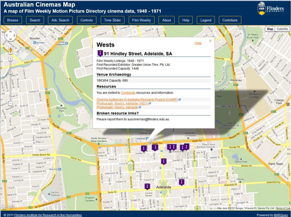 Venue data for the Australian Cinemas map is
